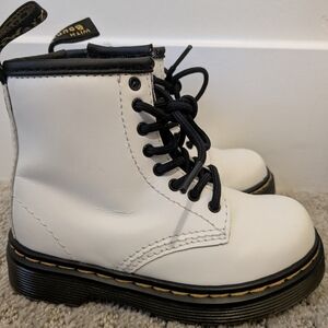 Dr. Martens White Leather Boots with Black Accents